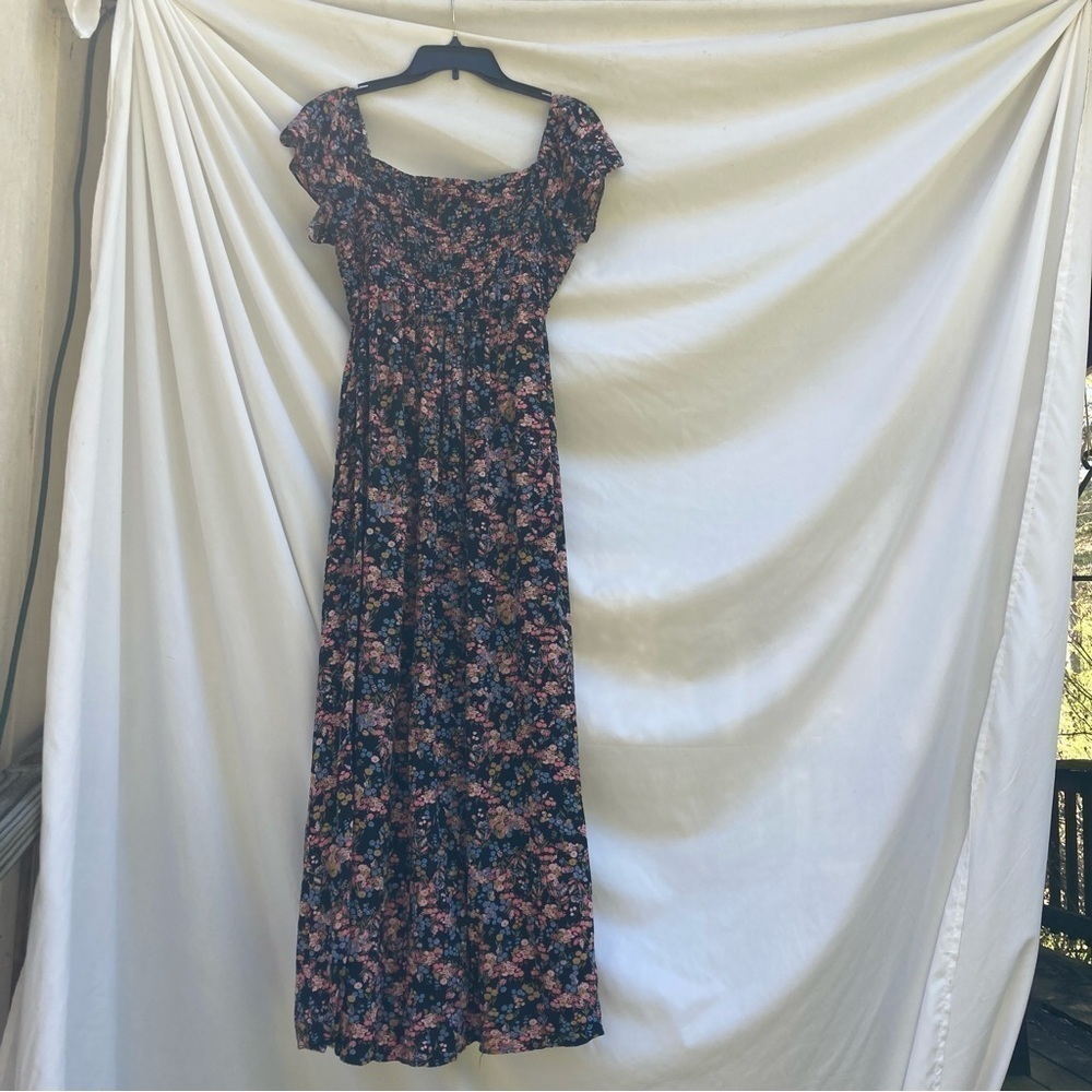 Motherhood black and pink floral maxi dress, size medium